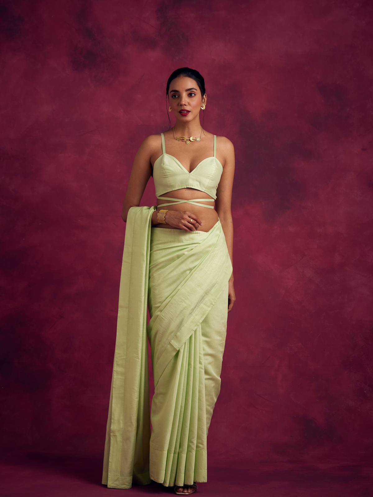 Semi Chinia Silk woven saree -Pistachio green