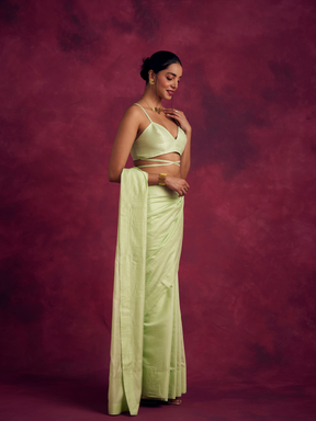 Semi Chinia Silk woven saree -Pistachio green