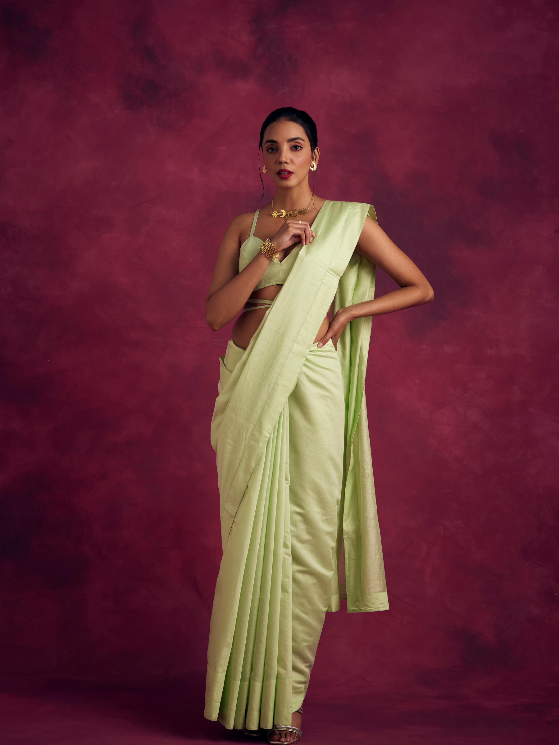 Semi Chinia Silk woven saree -Pistachio green