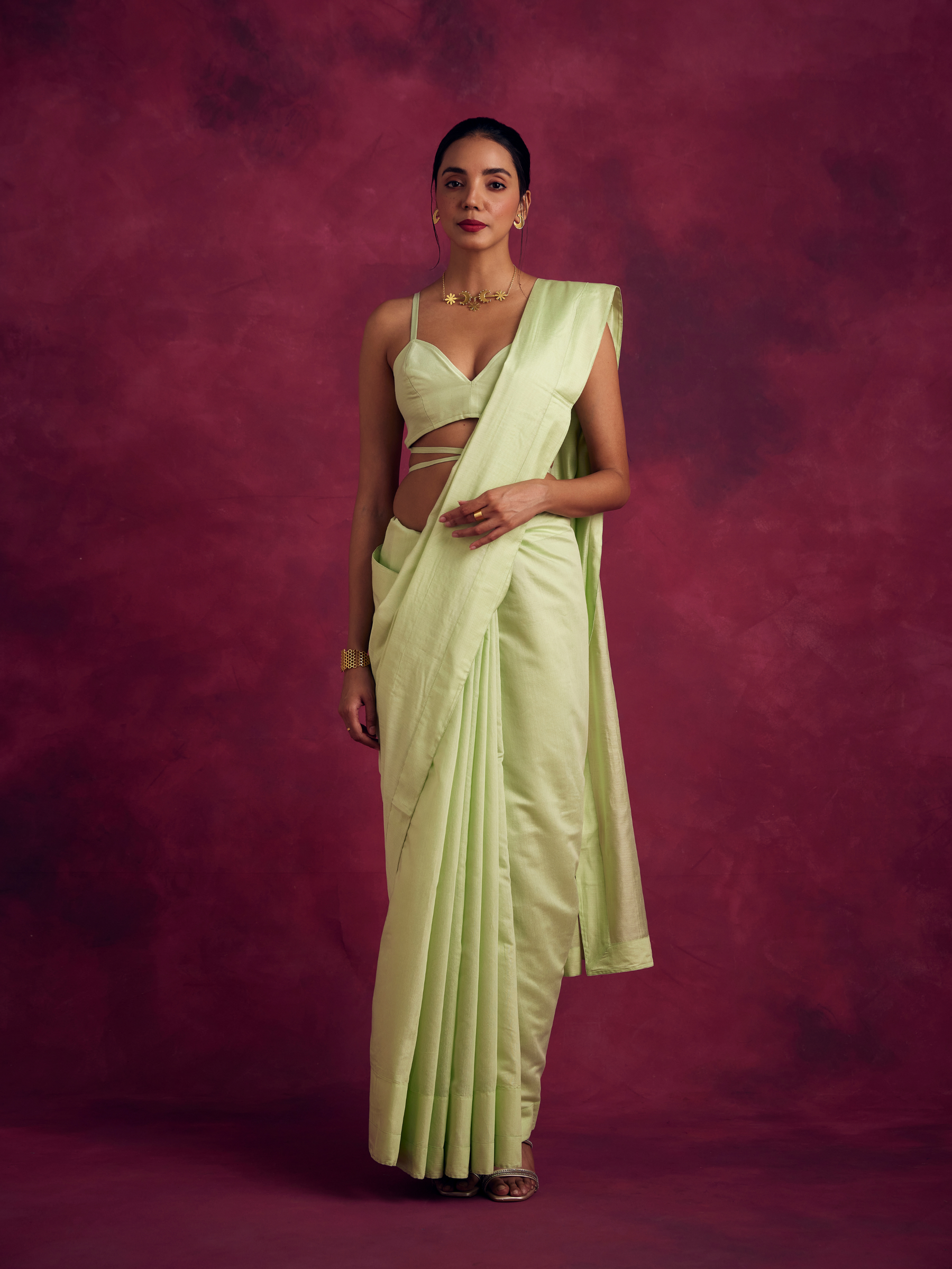 Semi Chinia Silk woven saree -Pistachio green