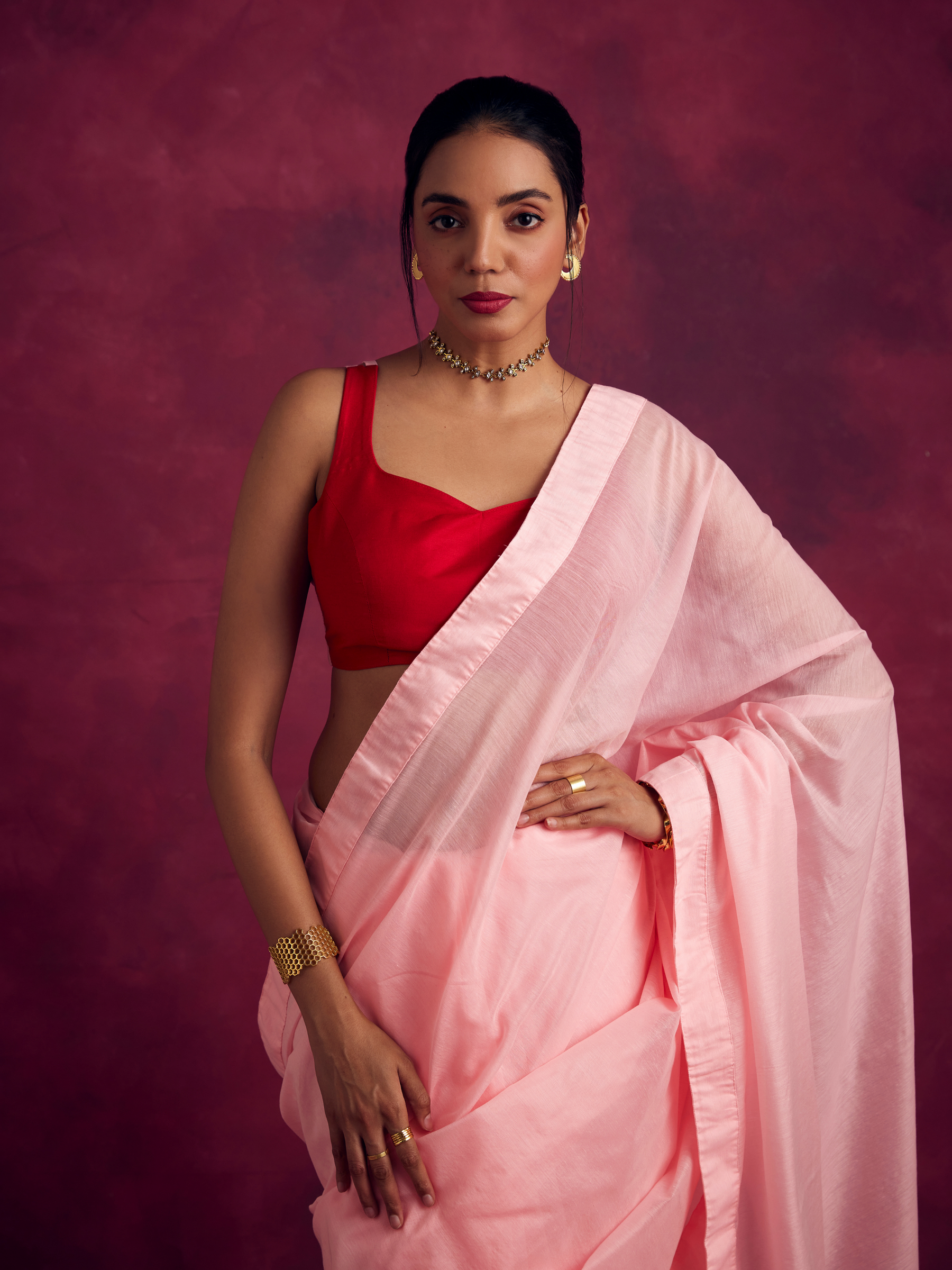 Semi Chinia Silk woven saree -Sakura pink
