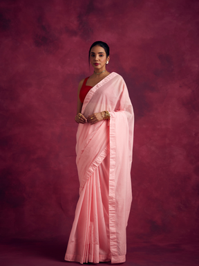 Semi Chinia Silk woven saree -Sakura pink