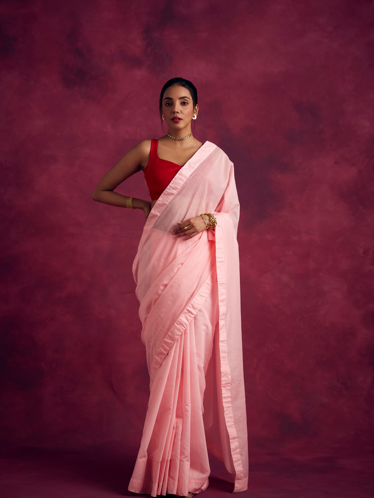 Semi Chinia Silk woven saree -Sakura pink