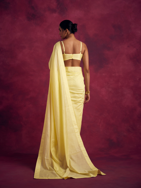 Semi Chinia Silk woven saree -Lemon yellow