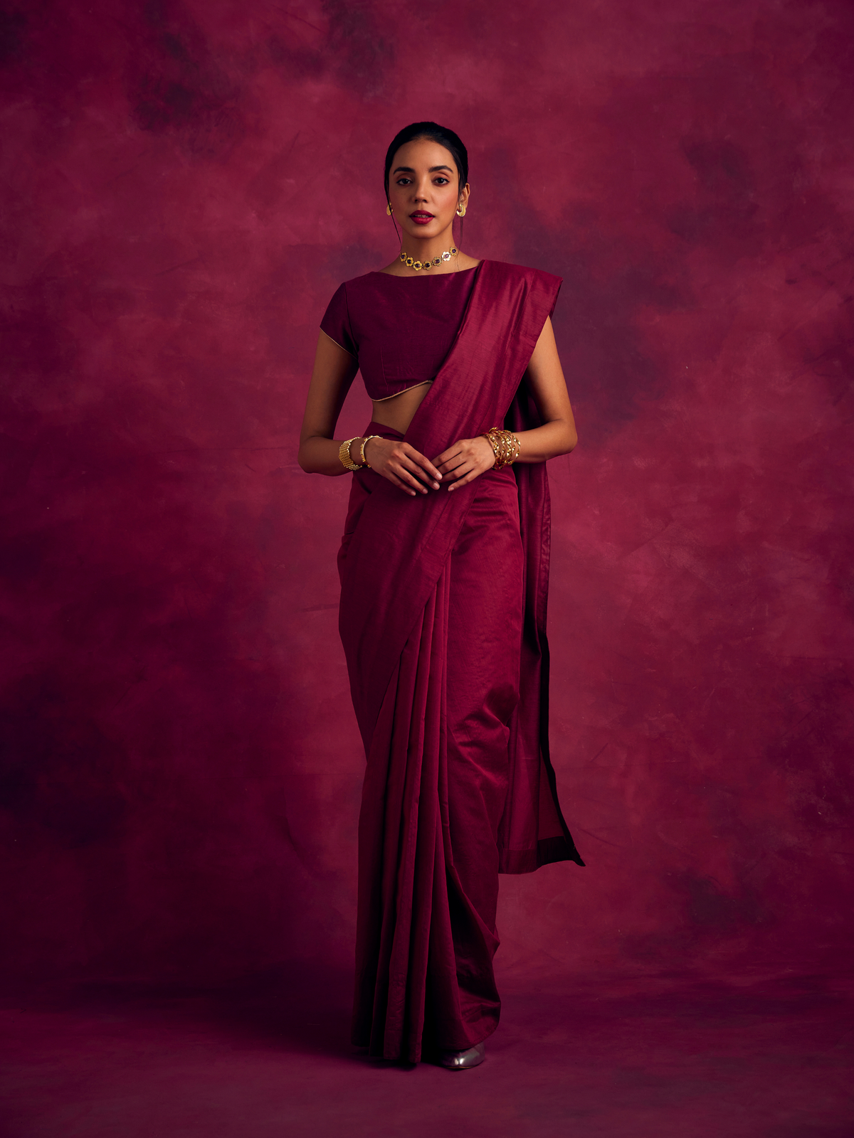 Semi Chinia Silk woven saree -Cabaret Pink