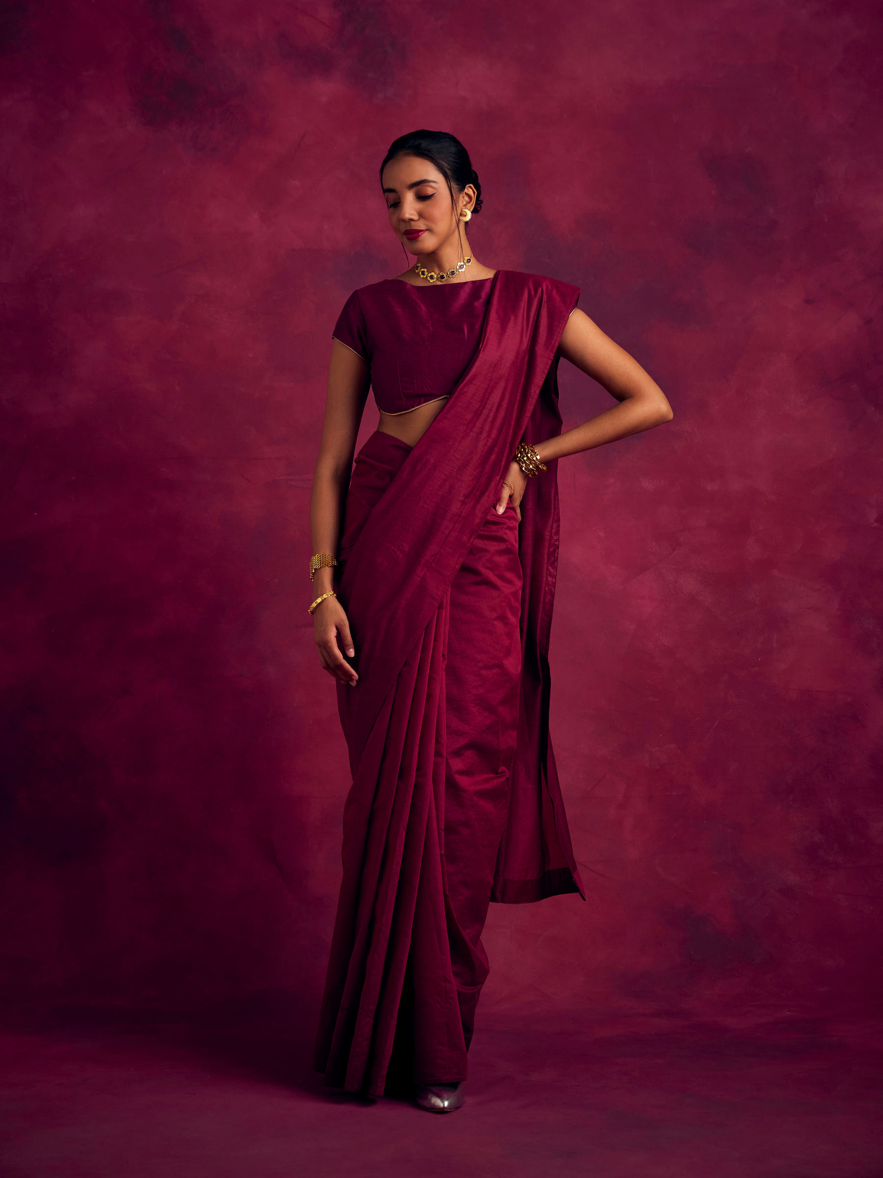 Semi Chinia Silk woven saree -Cabaret Pink