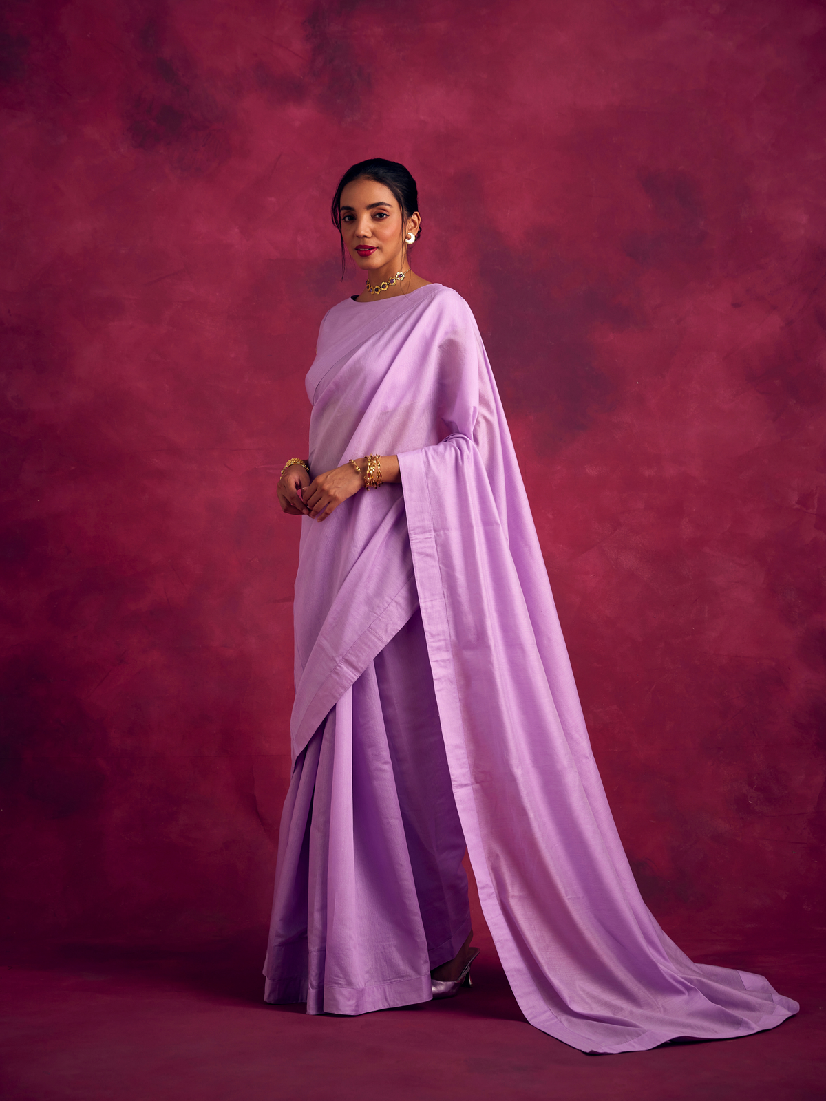 Semi Chinia Silk woven saree -Lavender