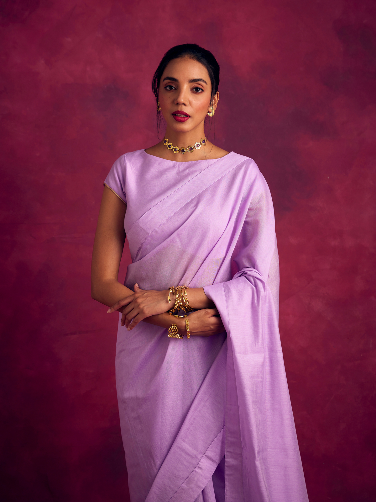Semi Chinia Silk woven saree -Lavender