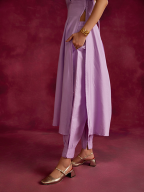 Pleated front with back cut out Kurta Set- Lavender
