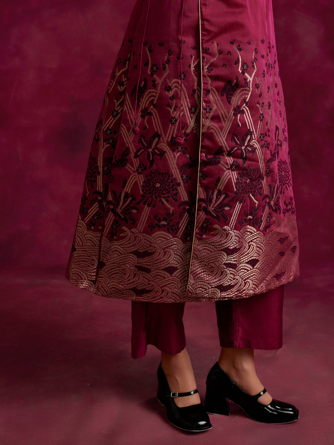 Angrakha kurta Set with zari work hem - Cabaret pink