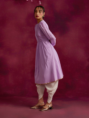 Pintucked yoke flared kurta paired with dhoti pants- Lavender