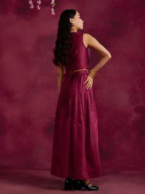 Pleated drape top with box pleated skirt- Cabaret pink