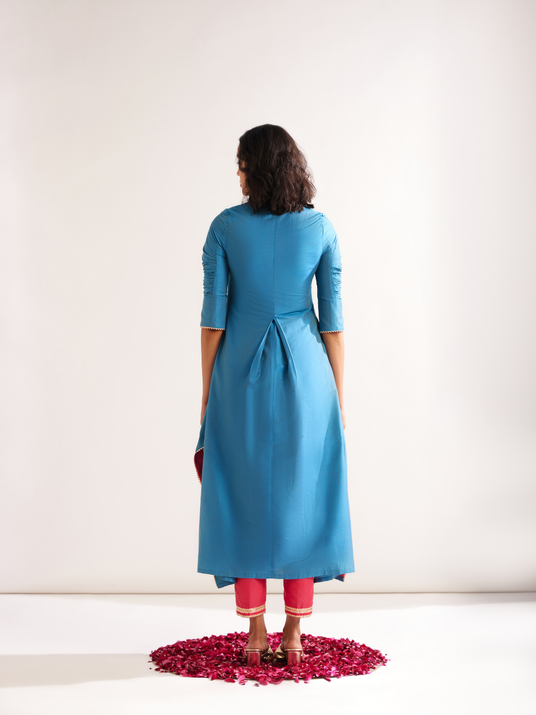 Inverted box pleat flare kurta paired with pegged pants- Blue moon