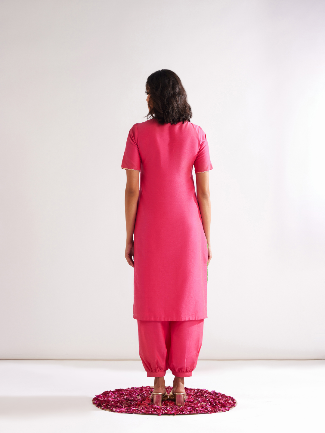 Scoop neckline kurta outlined with gota patti paired with pathani pants- Raspberry