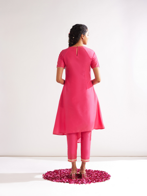 Gulmohar Petal kurta highlighted with gota patti paired with pegged pants- Raspberry