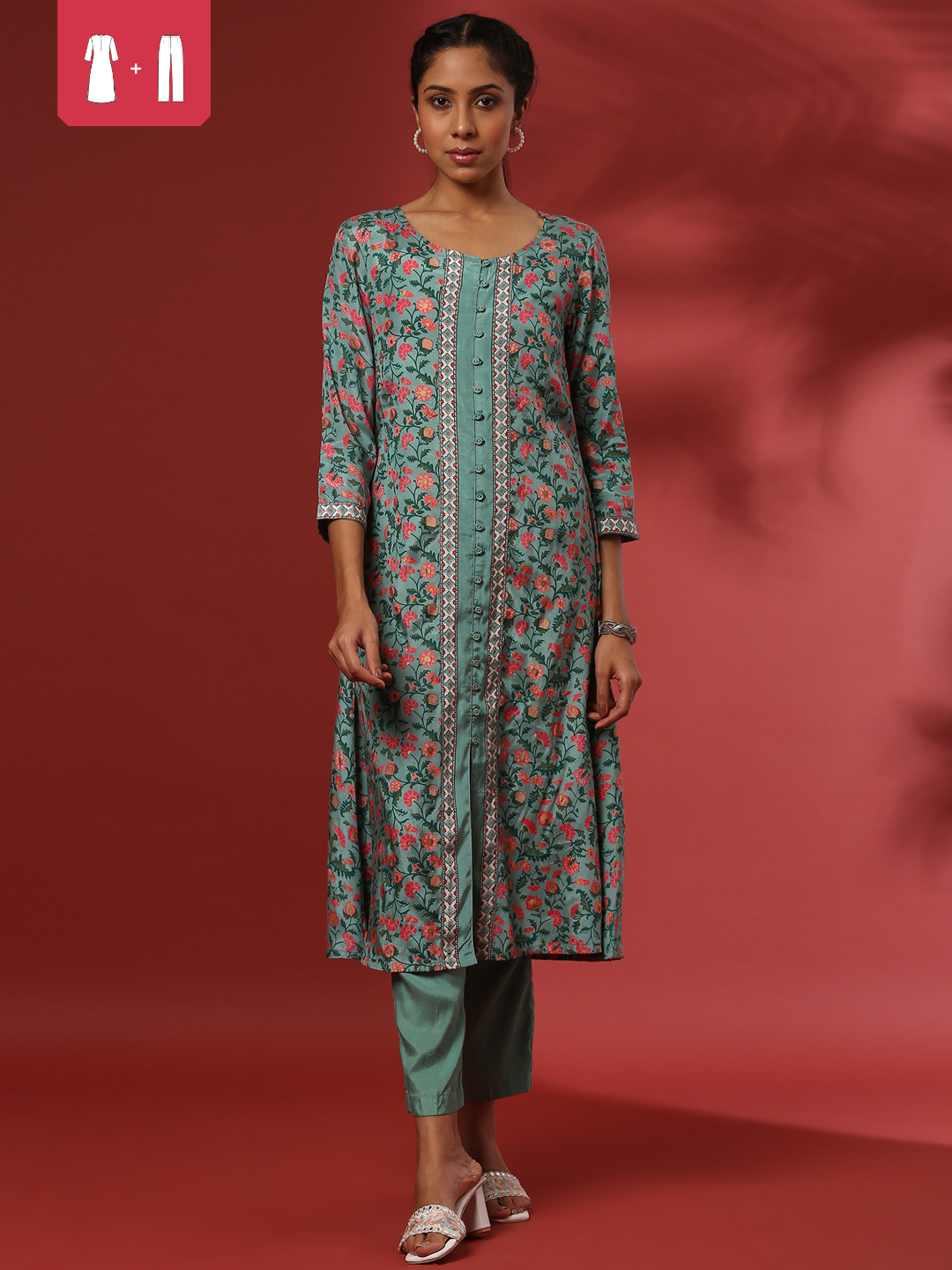 Floral printed 2pc kurta set-mint
