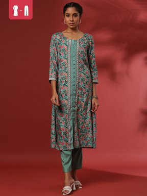 Floral printed 2pc kurta set-mint
