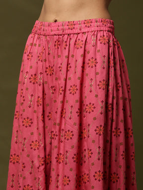 Geometric floral printed 2pc kurta set-coral