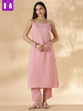 Lurex Sequin Strappy Kurta and pant set- Pink