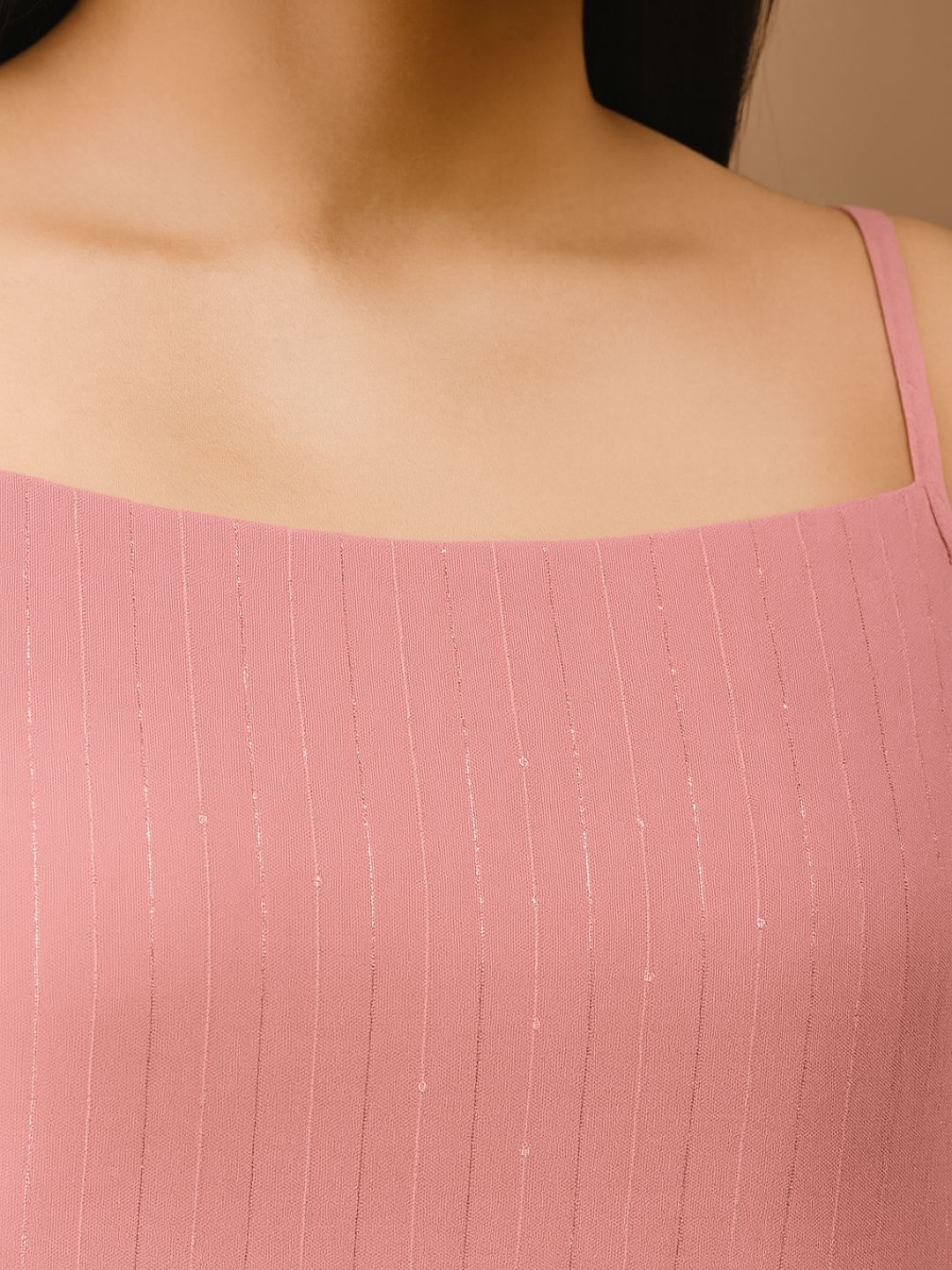 Lurex Sequin Strappy Kurta and pant set- Pink