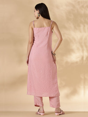 Lurex Sequin Strappy Kurta and pant set- Pink