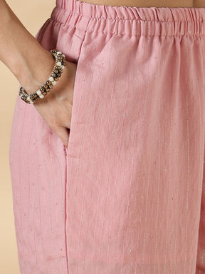 Lurex Sequin Strappy Kurta and pant set- Pink