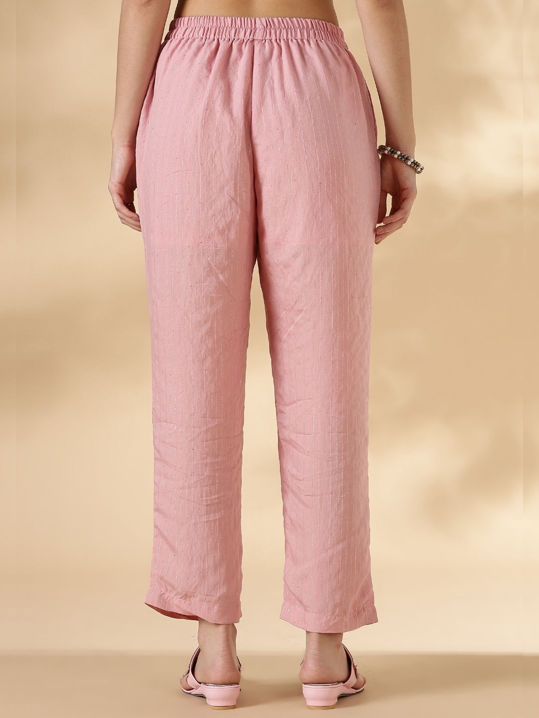 Lurex Sequin Strappy Kurta and pant set- Pink