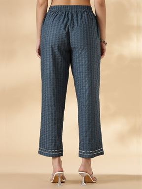 V Neck Textured Kurta pant set with delicate lace detailings