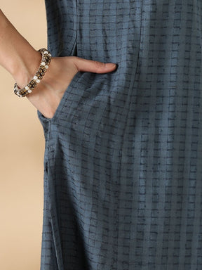 V Neck Textured Kurta pant set with delicate lace detailings