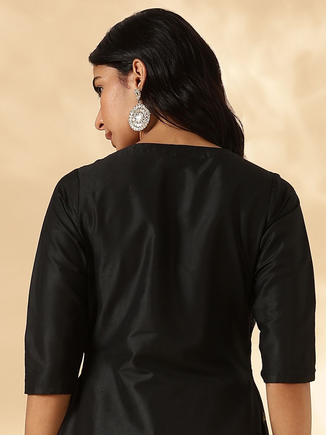 Black Brocade Angrakha Kurta and Pant Set