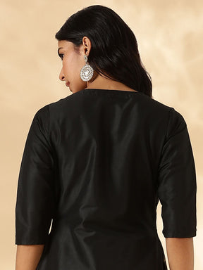 Black Brocade Angrakha Kurta and Pant Set