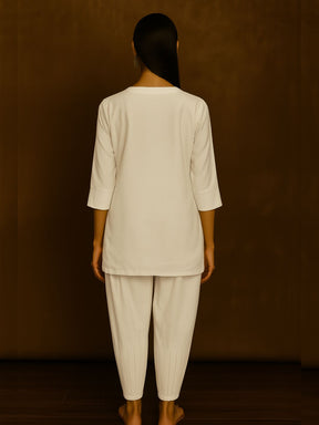 Box Pleat solid white Kurta with knife pleat salwar pants
