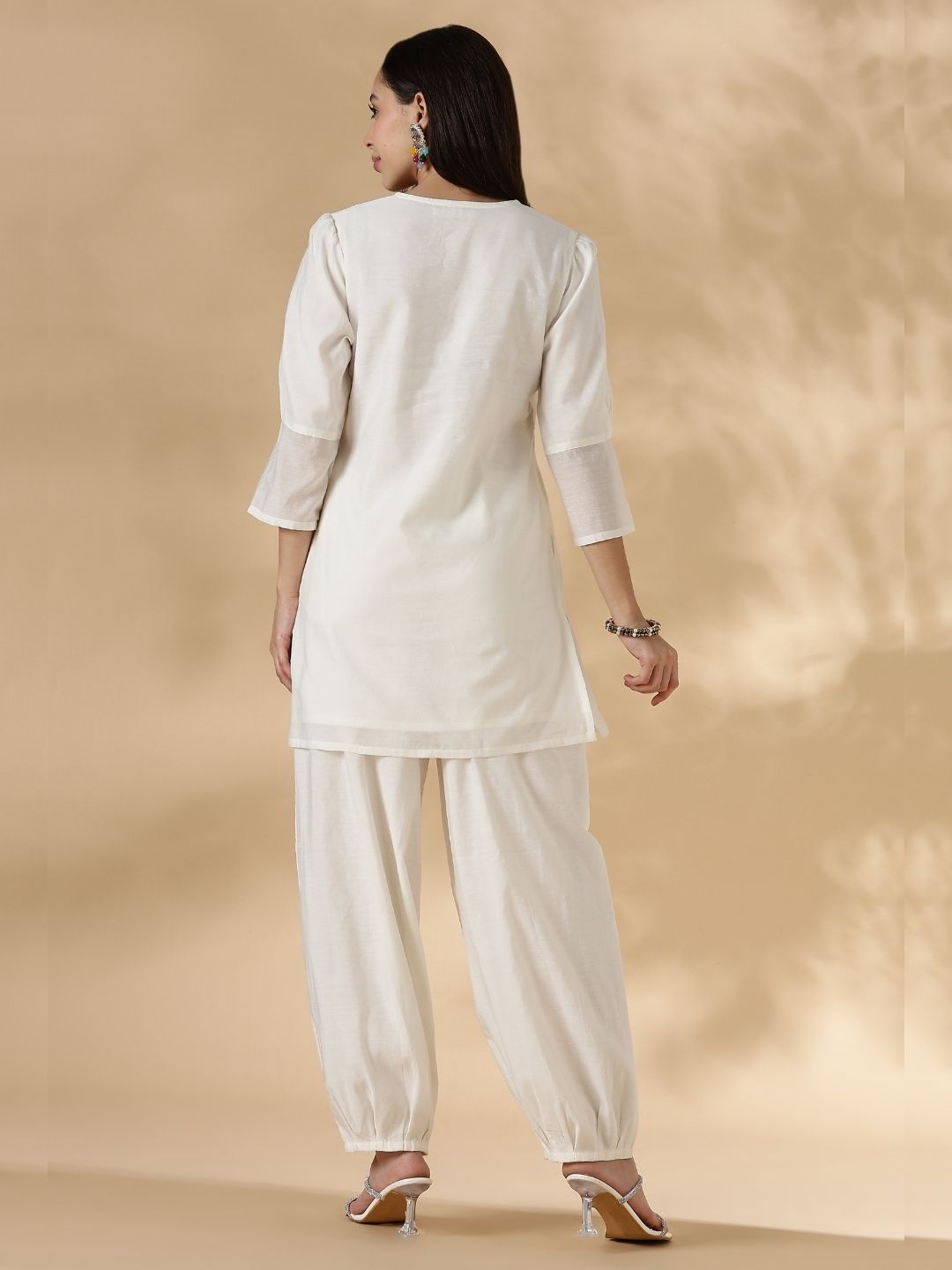 Box Pleat solid white Kurta with knife pleat salwar pants