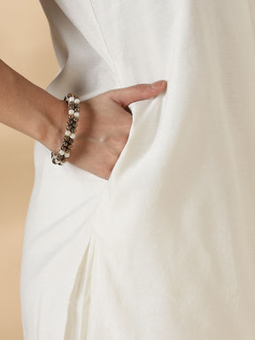 Box Pleat solid white Kurta with knife pleat salwar pants