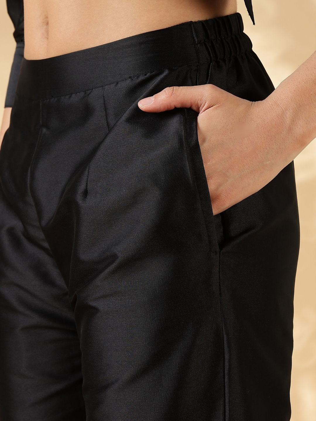High-low kurta with broad straight pants with brocade details