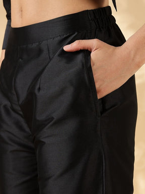 High-low kurta with broad straight pants with brocade details
