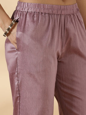 V Neck solid kurta pant set with delicate lace detailings