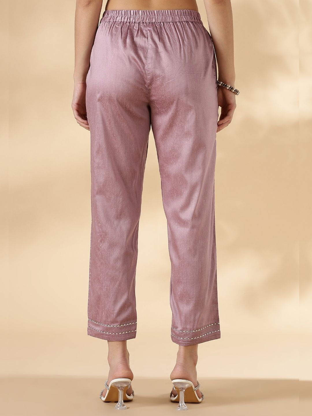 V Neck solid kurta pant set with delicate lace detailings
