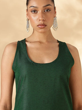 Solid Green Sleeveless Kurta Pant Set