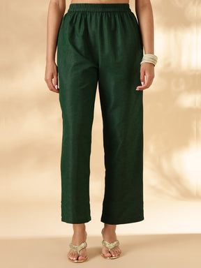 Solid Green Sleeveless Kurta Pant Set