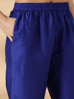 Blue Kurta Pant Set with Brocade Detail
