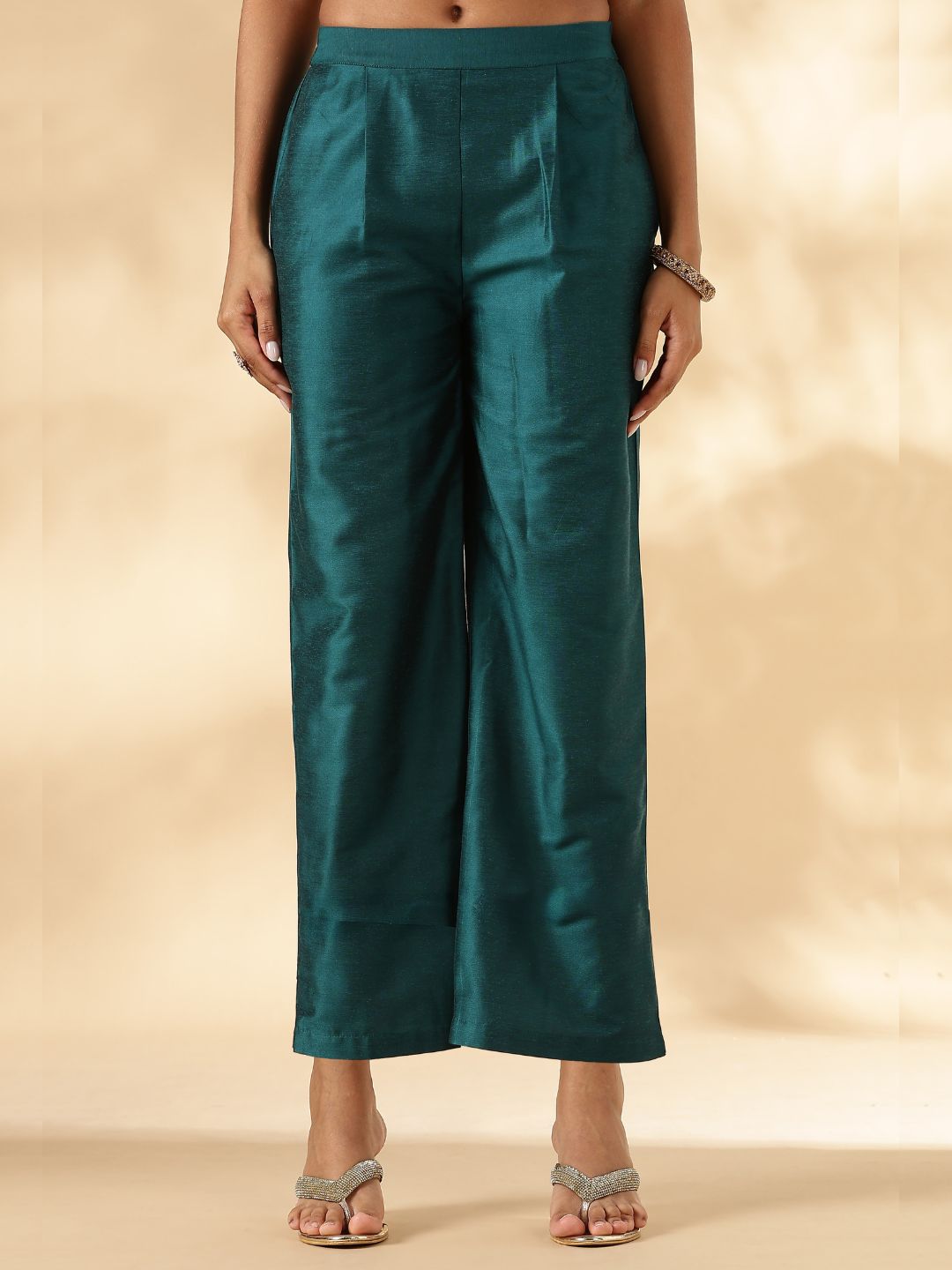 Teal Ruched-Sleeve Kurta Pant set