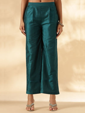 Teal Ruched-Sleeve Kurta Pant set
