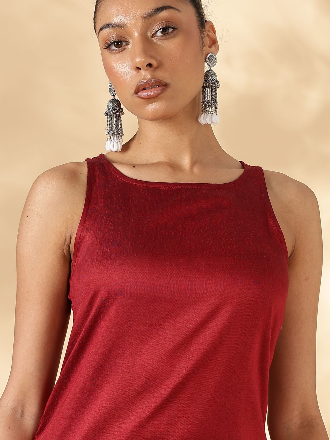 Red Solid In cut Kurta with Narrow Straight Pants