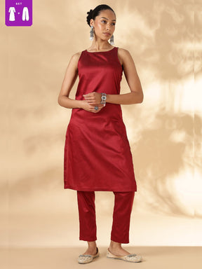 Red Solid In cut Kurta with Narrow Straight Pants