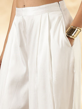 White Brocade Waistcoat and Wide-Leg Pant Set