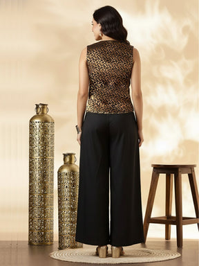 Black Brocade Waistcoat and Wide-Leg Pant Set