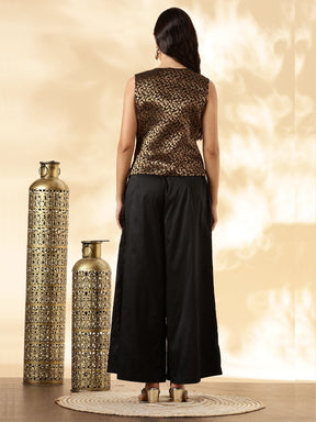 Black Brocade Waistcoat and Wide-Leg Pant Set