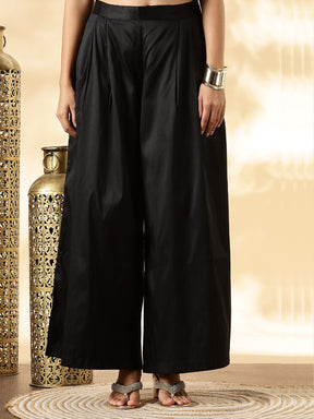 Black Brocade Waistcoat and Wide-Leg Pant Set