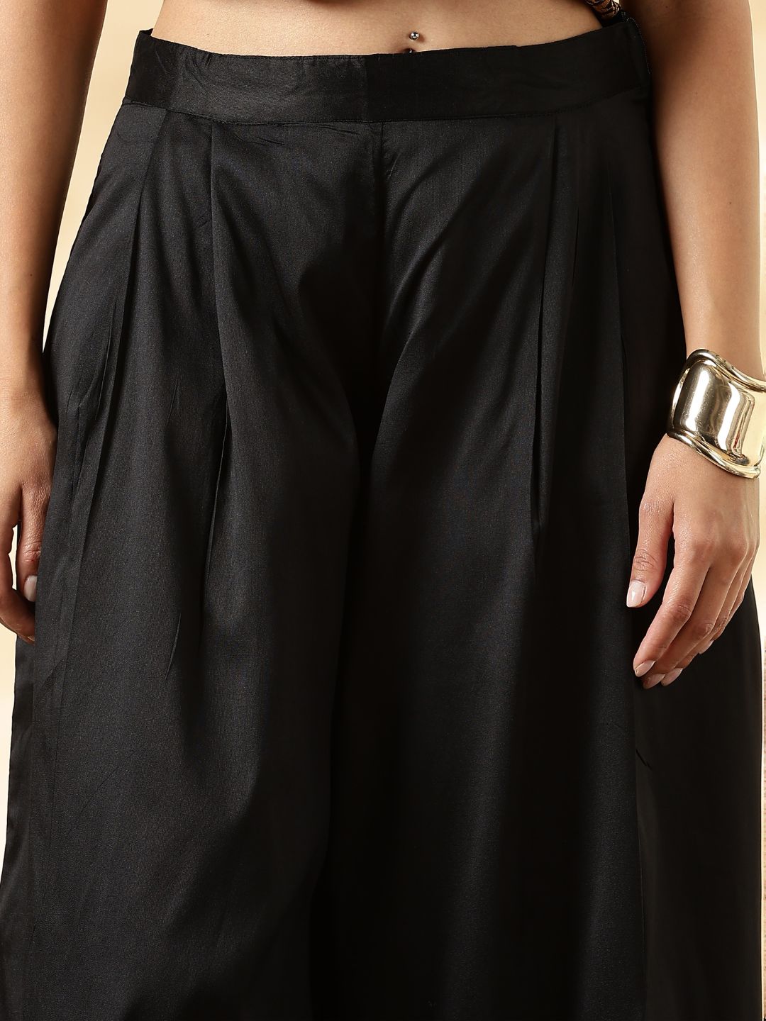 Black Brocade Waistcoat and Wide-Leg Pant Set
